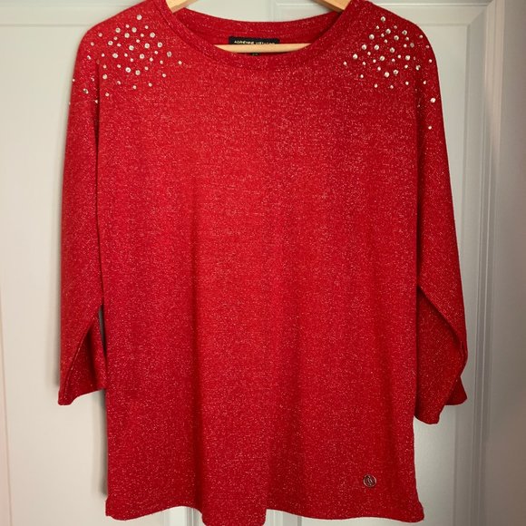 Adrienne Vittadini, Embelished Spring Time Sweater in Red, Women's L - Picture 2 of 8